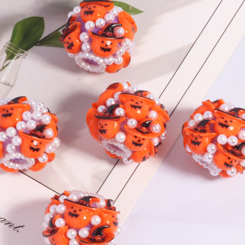 Wholesale 5pcs/pack Halloween Devil Pumpkin Beads Straight Hole Loose Beads